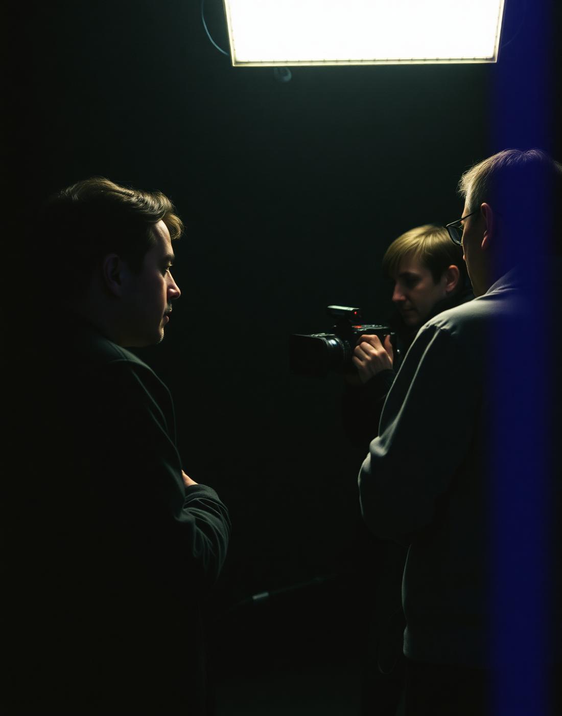 Director and cinematographer reviewing a monitor on set