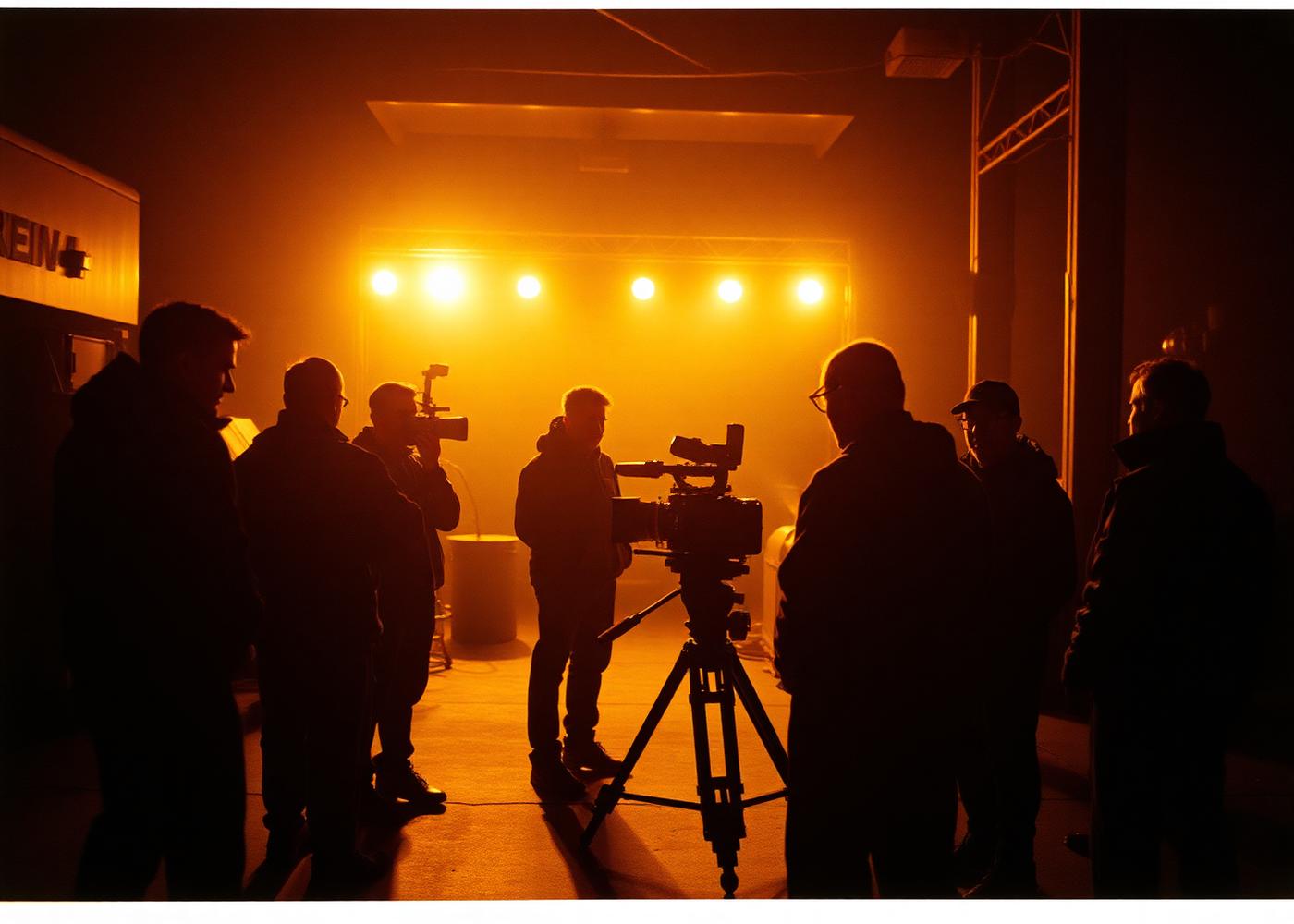 Night film unit working around a camera dolly
